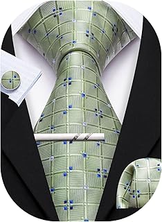 Men Plaid/Striped Ties Set Silk Business Wedding Formal Fashion Necktie and Pocket Square Cufflinks Set