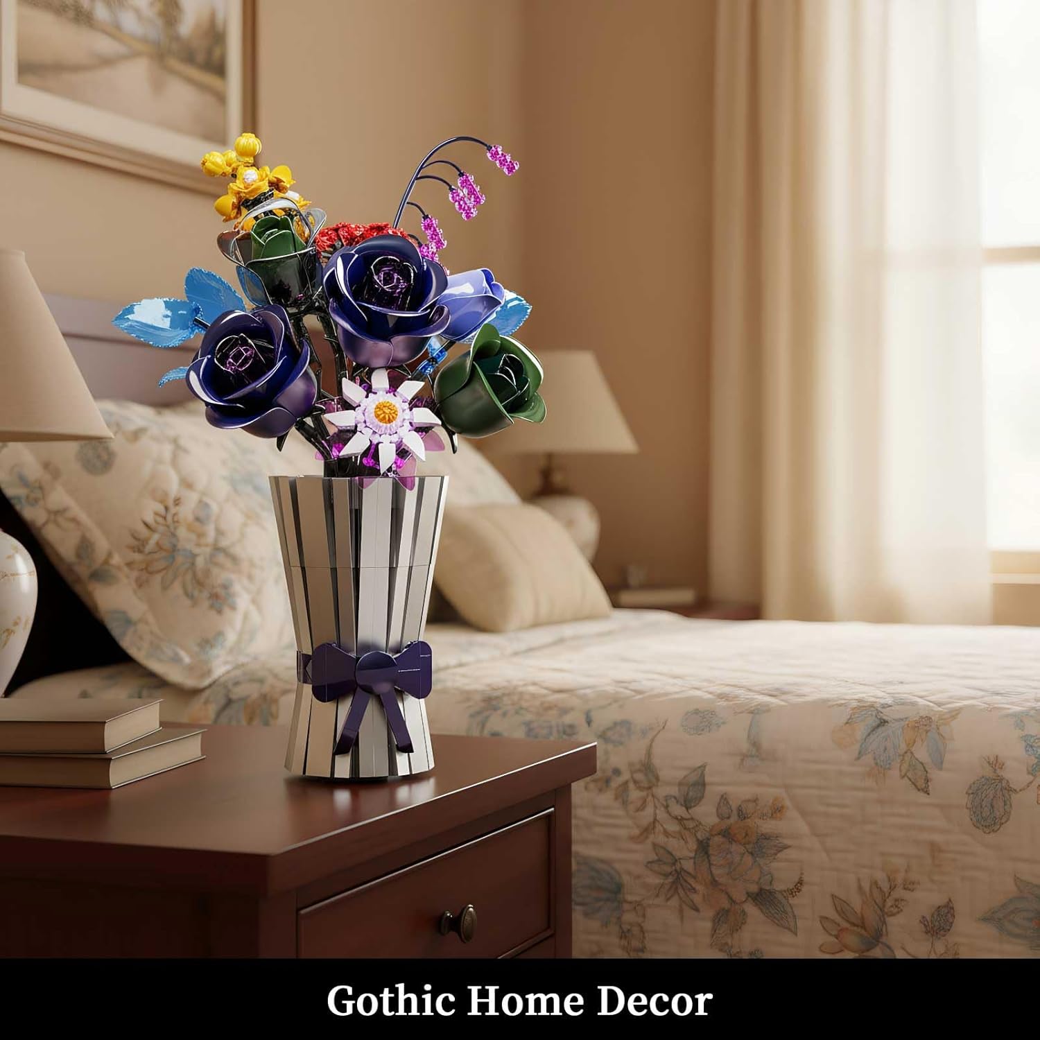 Rose Flower Building Set (982PCS), Flowers Set with Vase for Adults, Compatible with Lego Flowers, Botanical Collection, Gothic Home Decor, Building Blocks Ideal Gift for Adult Women and Kids 8-12