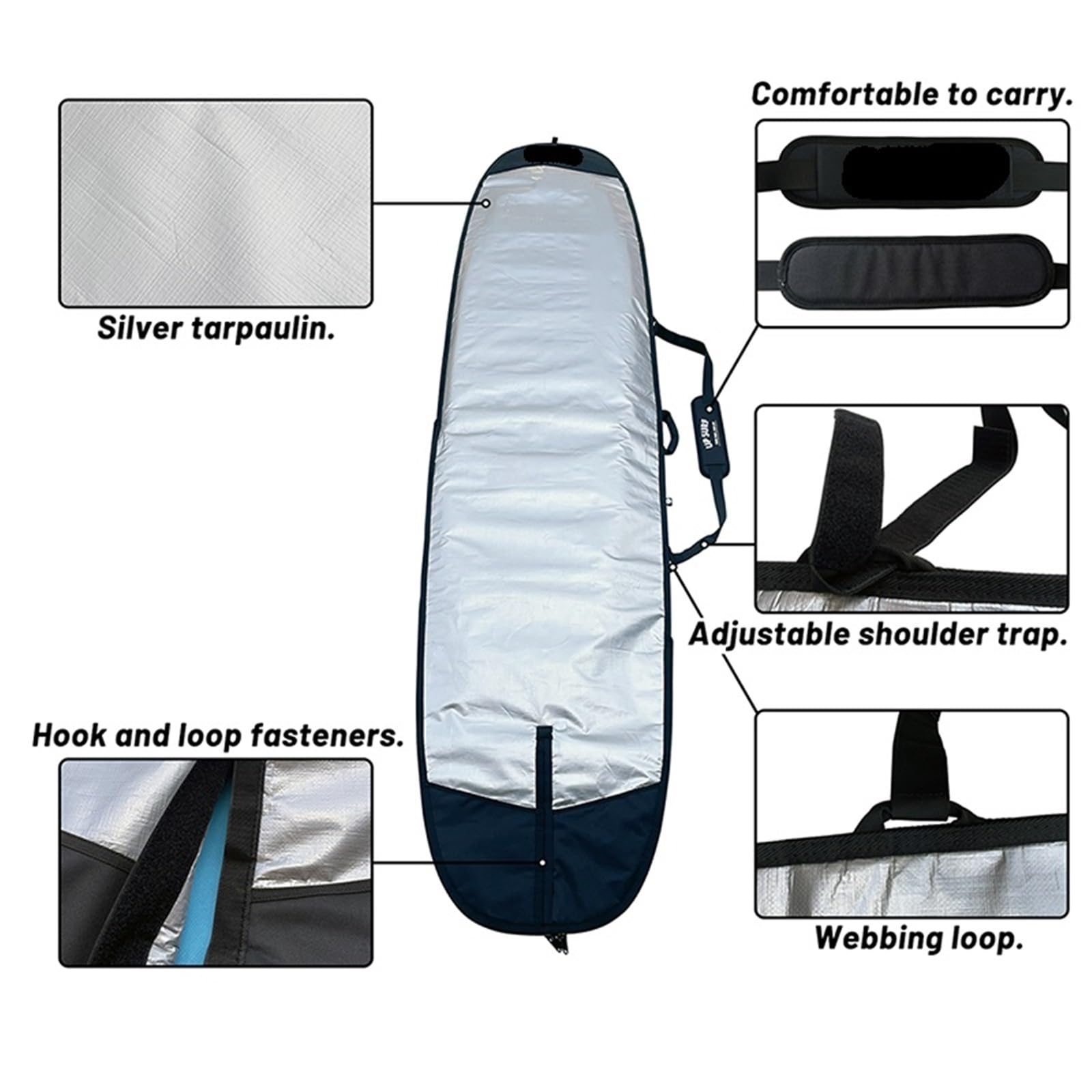 Sup Bag Hochwertige SUP/Surfboard-Tasche 8,6/9,2/9,6 Fuß – wasserdichte Longboard/Skimboard/Pranchas-Abdeckung mit verstellbarem Gurt, Surfen