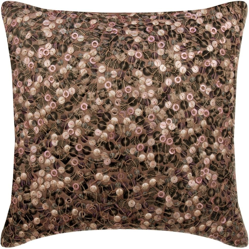 The HomeCentric Cushion Cover Sofa, Pink Pillowcase with Zipper 16x16 inch (40x40 cm) Silk Throw Pillows for Couch, Circles & Dots, Sequins Embellished, Modern Designer Accent Pillow - Fairy Land