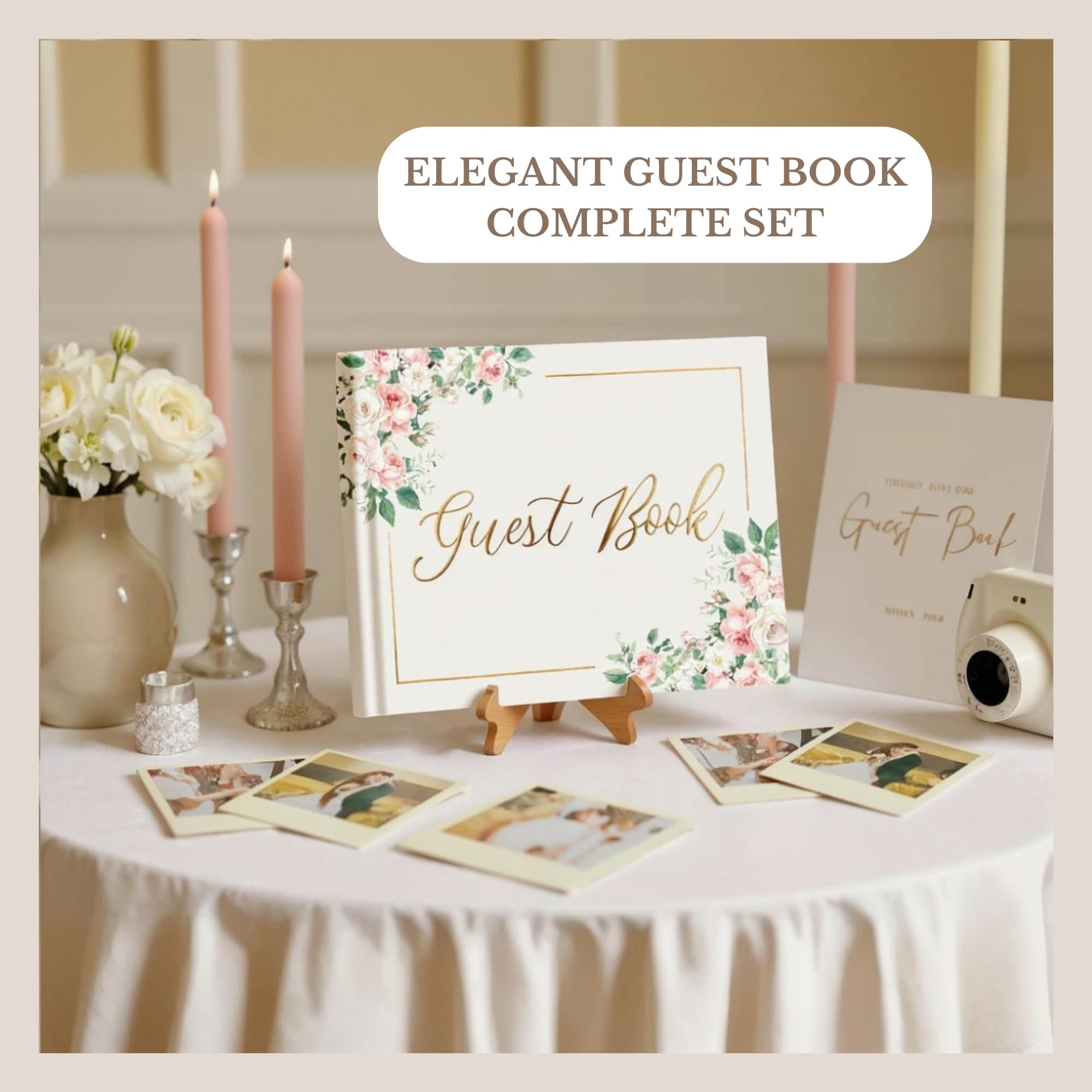 Gästebuch Hochzeit für Gäste zum Unterschreiben Elegante Hochzeit Gästebuch Ideen Einschreibebuch für Braut und Babyparty, Polaroid Gästebuch, 100 dick linierte und leere Seiten für Party,