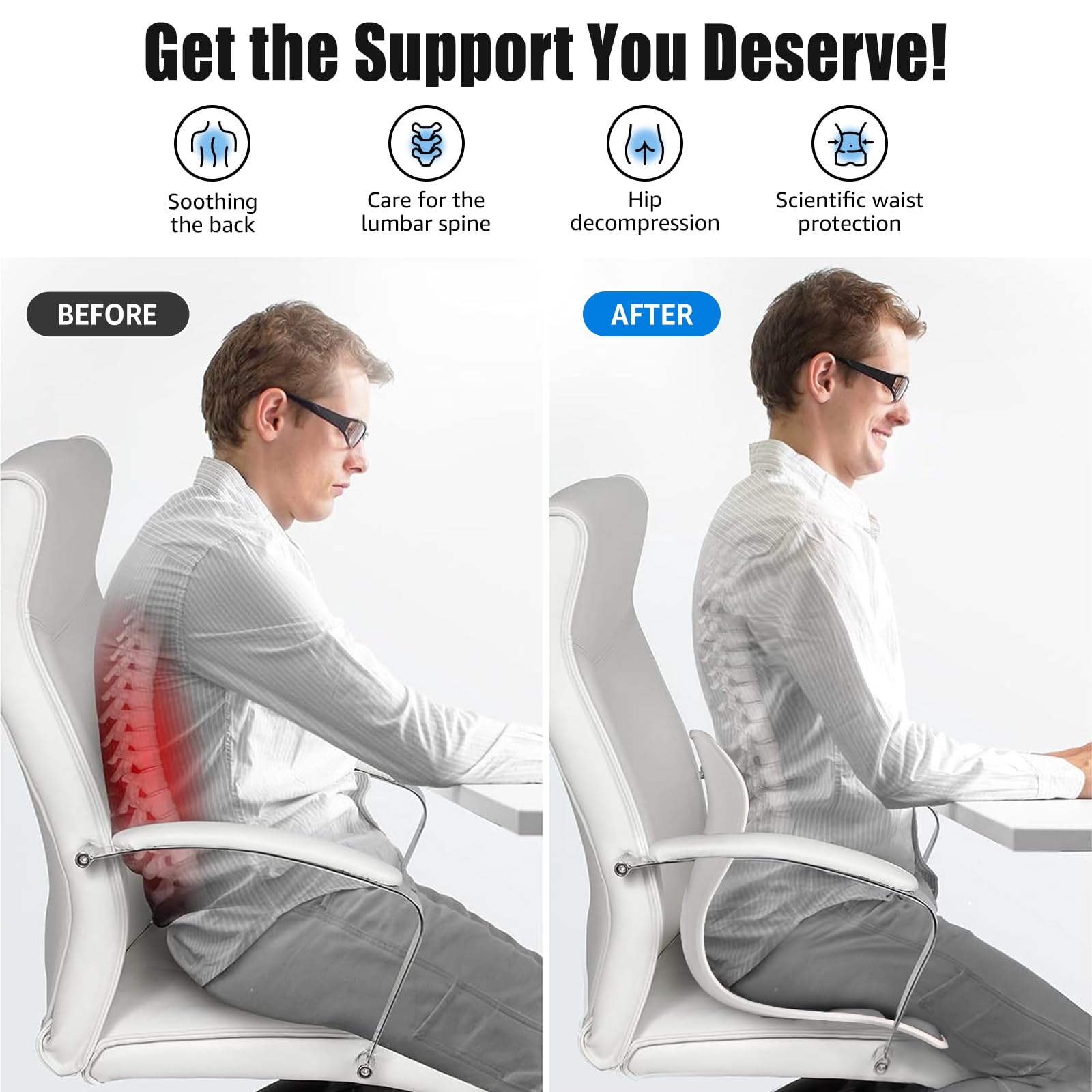 Silla ergonómica de apoyo lumbar para una buena corrección de postura y alivio del dolor de espalda, soporte de espalda para asiento de suelo, trabajo desde casa, oficina