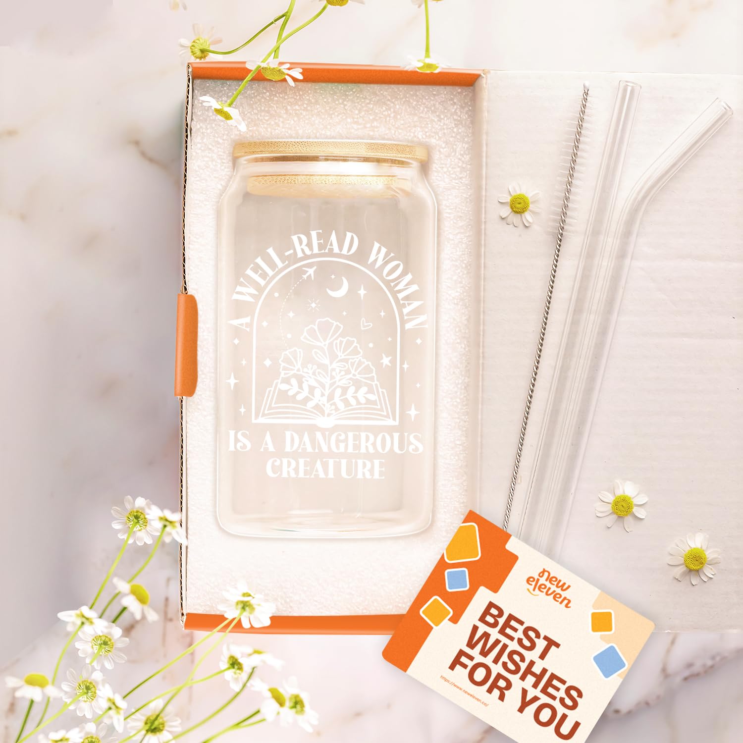 NewEleven Gifts For Book Lovers - Gift For Women - Book Themed Gifts for Readers, Librarians, Bookaholics - Birthday Present For Women, Her, Best Friend – 16 Oz Coffee Glass: Well read women CF