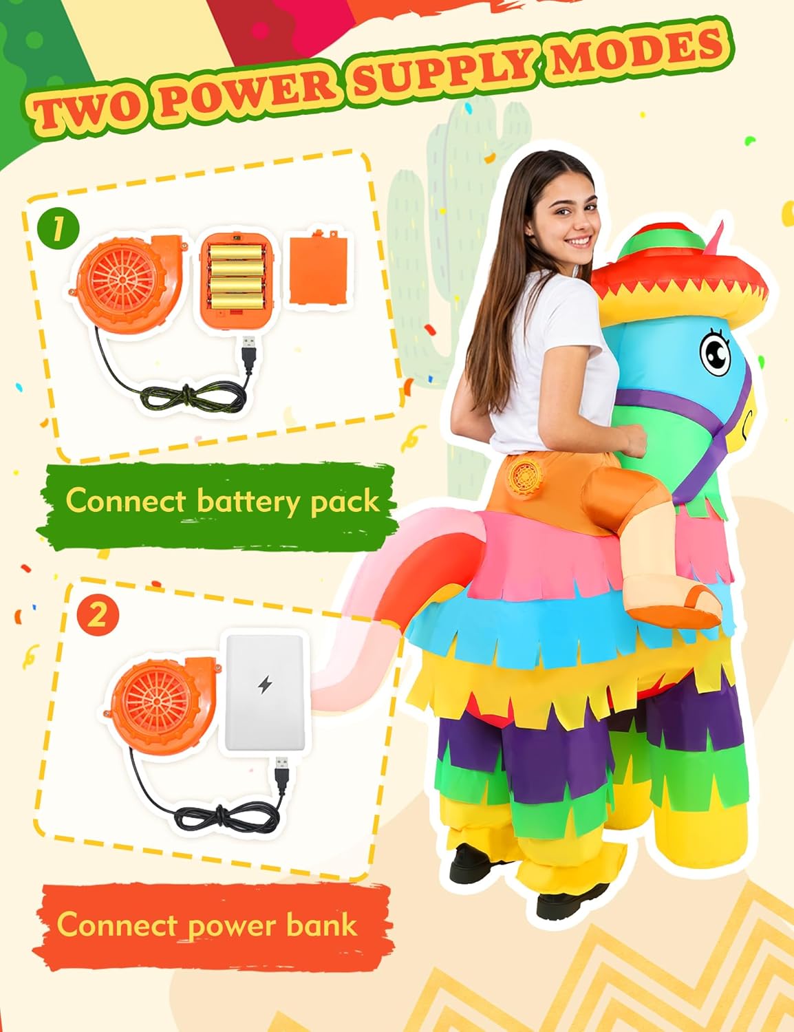 Piñata Inflatable Costume Adults Cinco De Mayo Donkey Pinata Outfits Mexican Fiesta Party Ride on Inflatables Blow up for Taco Luau Event