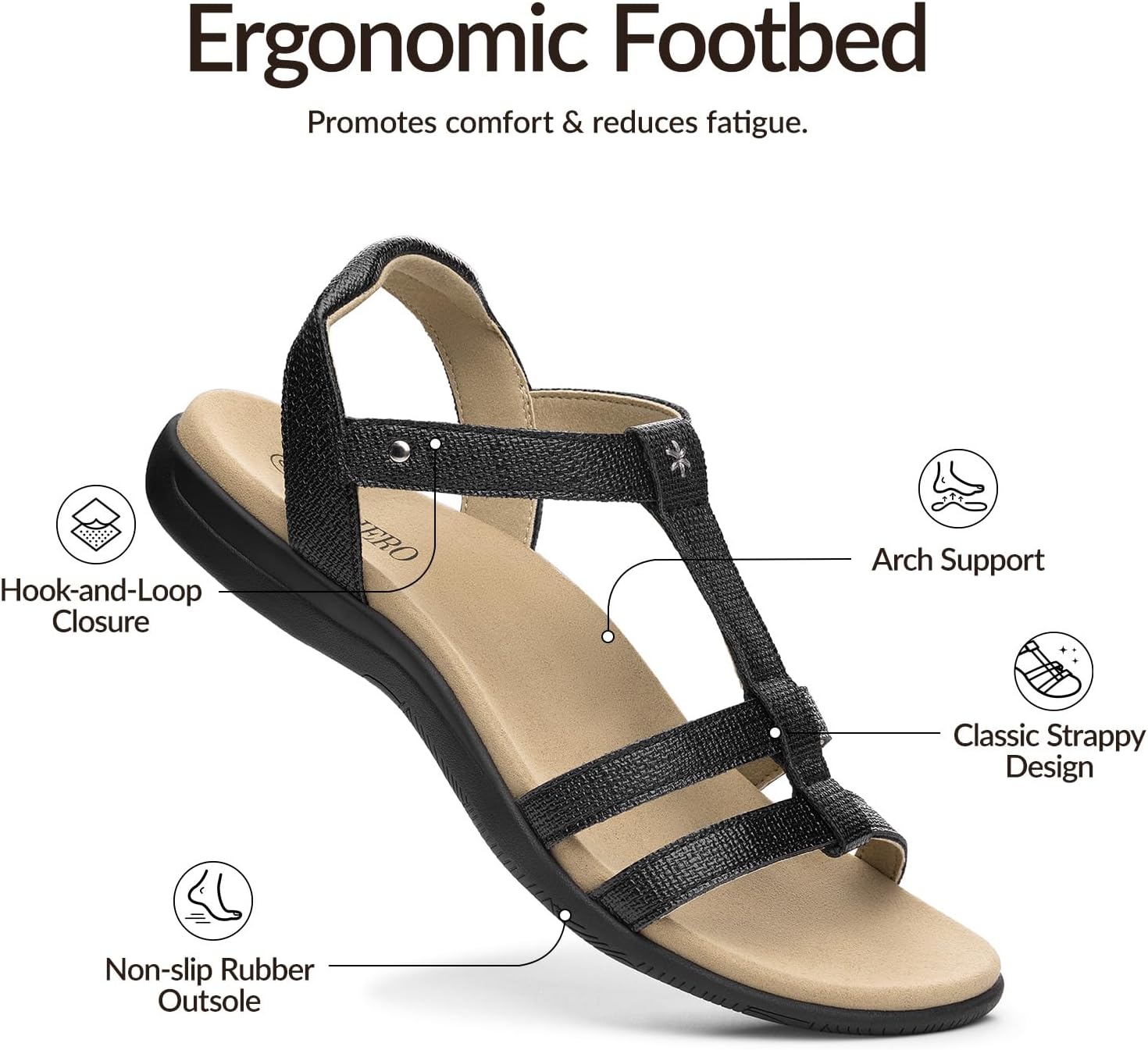 Rihero Women's Orthopedic Arch Support Sandals Orthotic Comfortable Walking Casual Adjustable Summer Beach Flat Sandals - Image 4