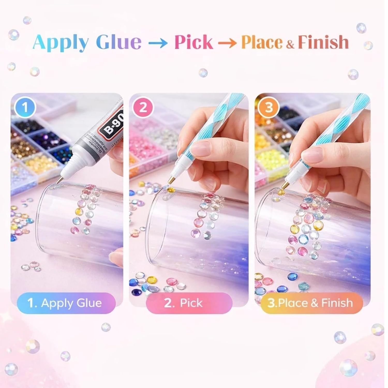 Rinestones Set for Bedazzling, 40 Colors 3mm Flatback Resin Bedazzling Gems, Multicolor Gems for Bedazzling, Nail Art, Diamond Art & DIY Crafts, Tools Included (A1(32000）)