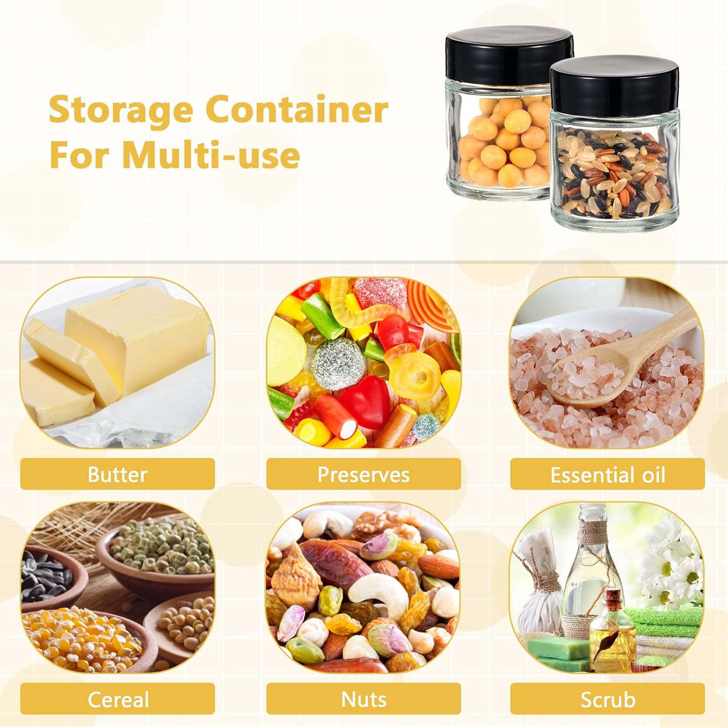 Aoriher 60 Pieces Glass Jars with Lids Clear Small Mason Empty Round Spice Wide Mouth Canning Storage Refillable Cosmetic Containers for Lotions Cream Powders (1 oz) clear and black HS-Aoriher-23870