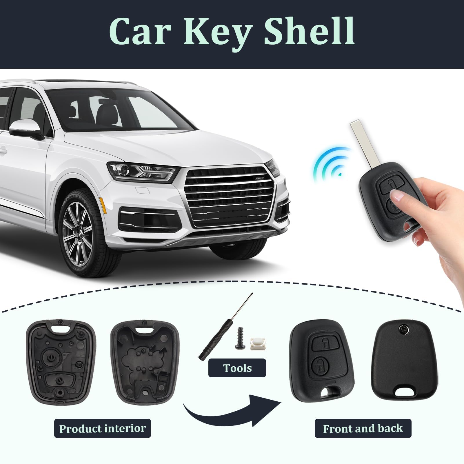 Peugeot - Guscio Chiave Elettronica A 2 Pulsanti Per Peugeot 107, 207 - Foto 14