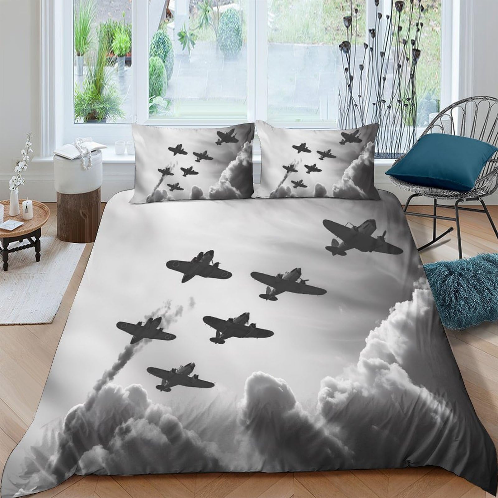 Ctjqhvkz Style-5 3D Printed Fighter Jet Cloud Fitted Sheet Microfiber Soft Breathable Sky Formation Bed Cover For Bedroom Dorm Decor Single（135X200cm）