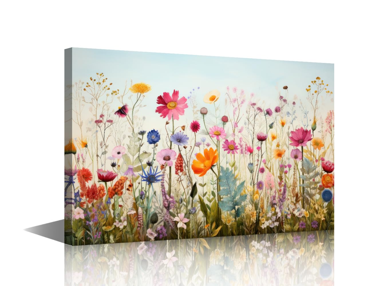 Blooming Floral Canvas Wall Art Painting Botanical Wall Decor for Living Room Pictures Print on Canvas Wildflowers Framed Modern Artwork for Home Wall Bedroom Decorations, 18x12in