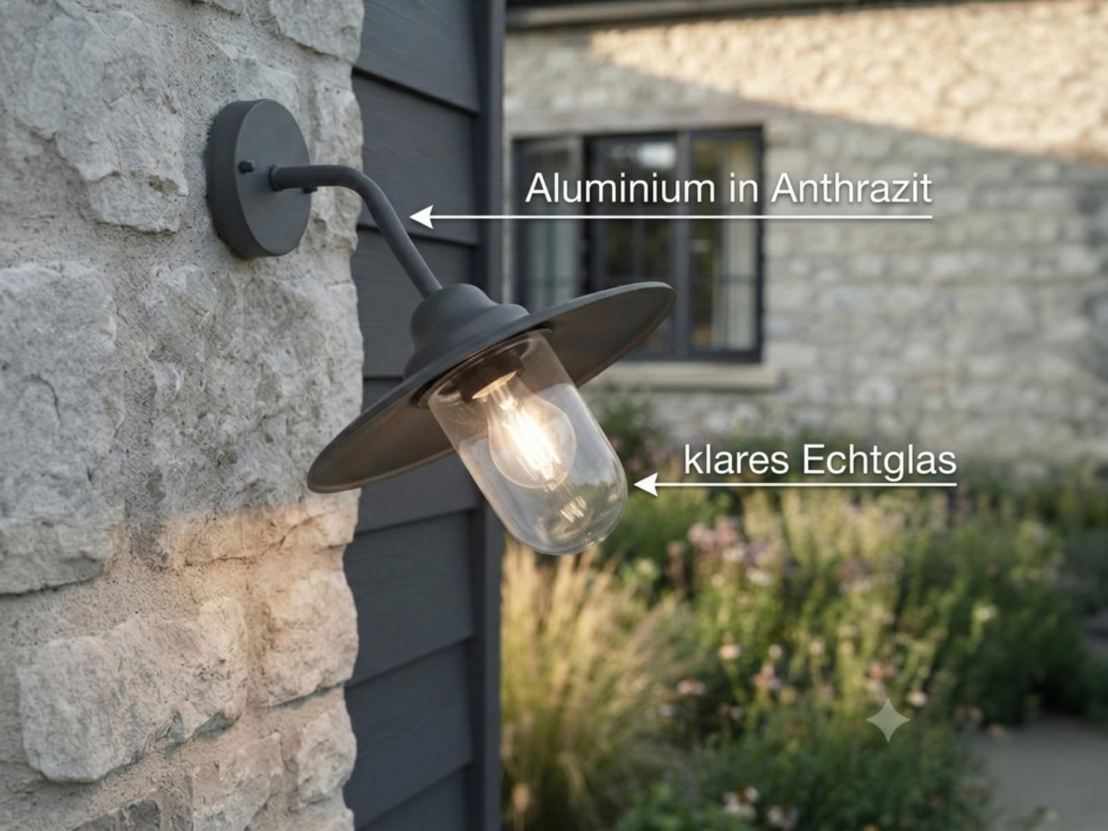 meineWunschleuchte Außen-Wandleuchte Anthrazit aus Aluminium mit Glas