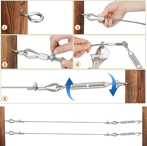 Miniatura 28 de TooTaci Kit de tensor de alambre tensor, cable de acero inoxidable recubierto de vinilo de 100 pies 1/16 con tensores M5 para cables, cuerda