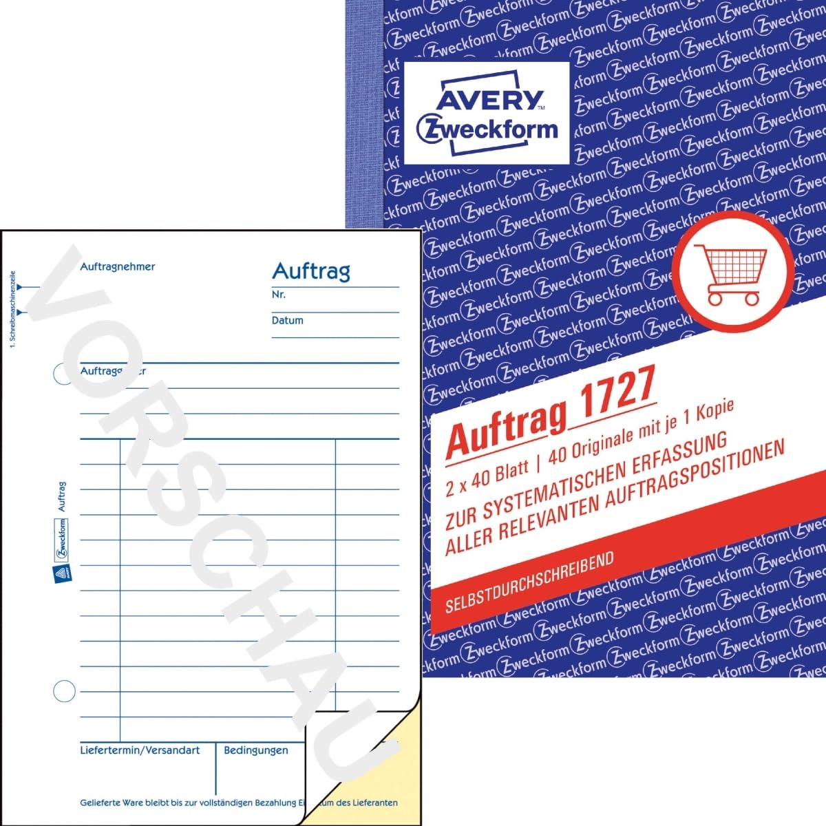AVERY Zweckform 20 x Formularbuch Auftrag A6 selbstdurchschreibend 2x40 Blatt