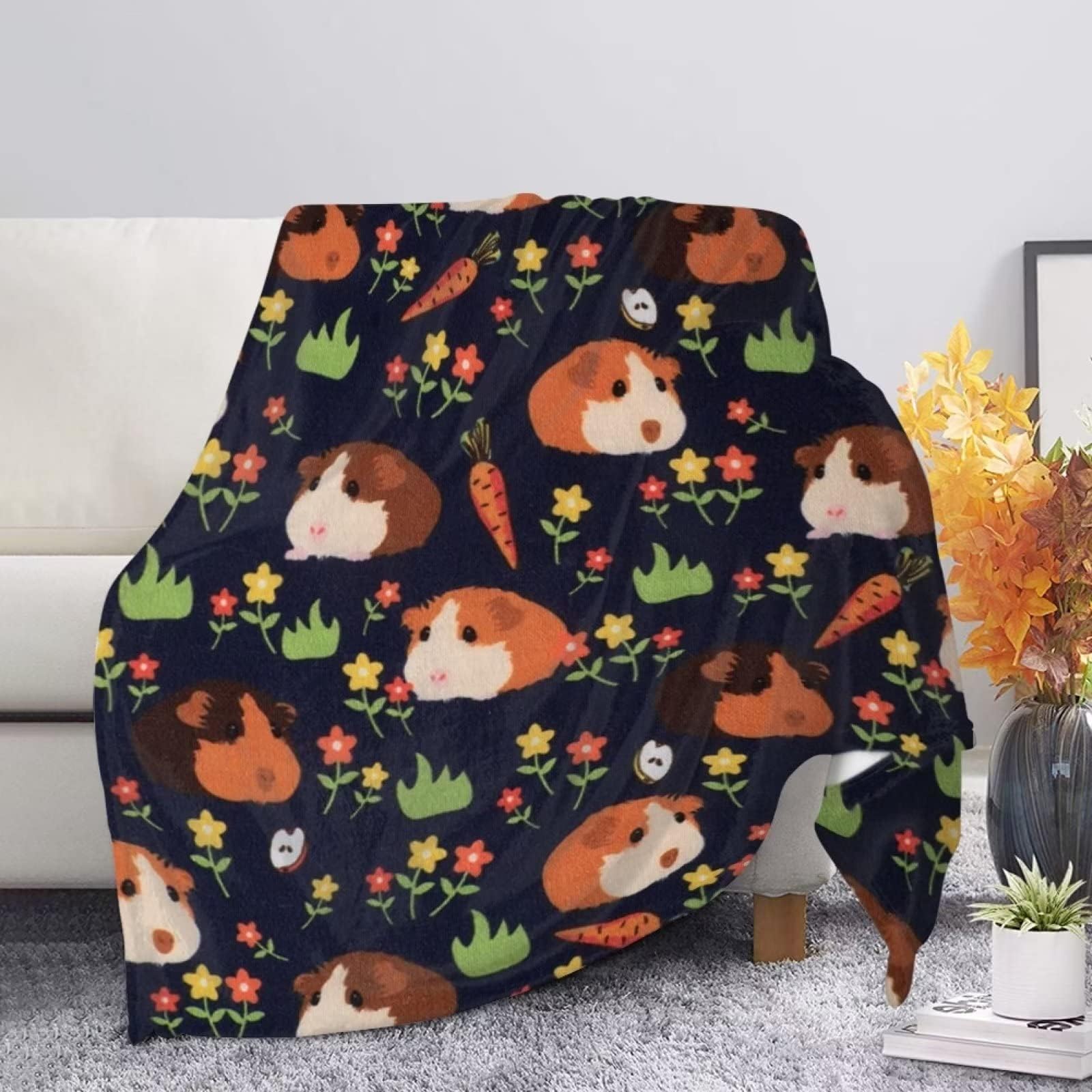 HUGS IDEAHUGS IDEA Thin Fleece Bedding Blanket for Kid Boys Girls Lovely Cartoon Guinea Pig Ultra Lightweight Cozy Throw Blanket for Sofa Couch Living Room