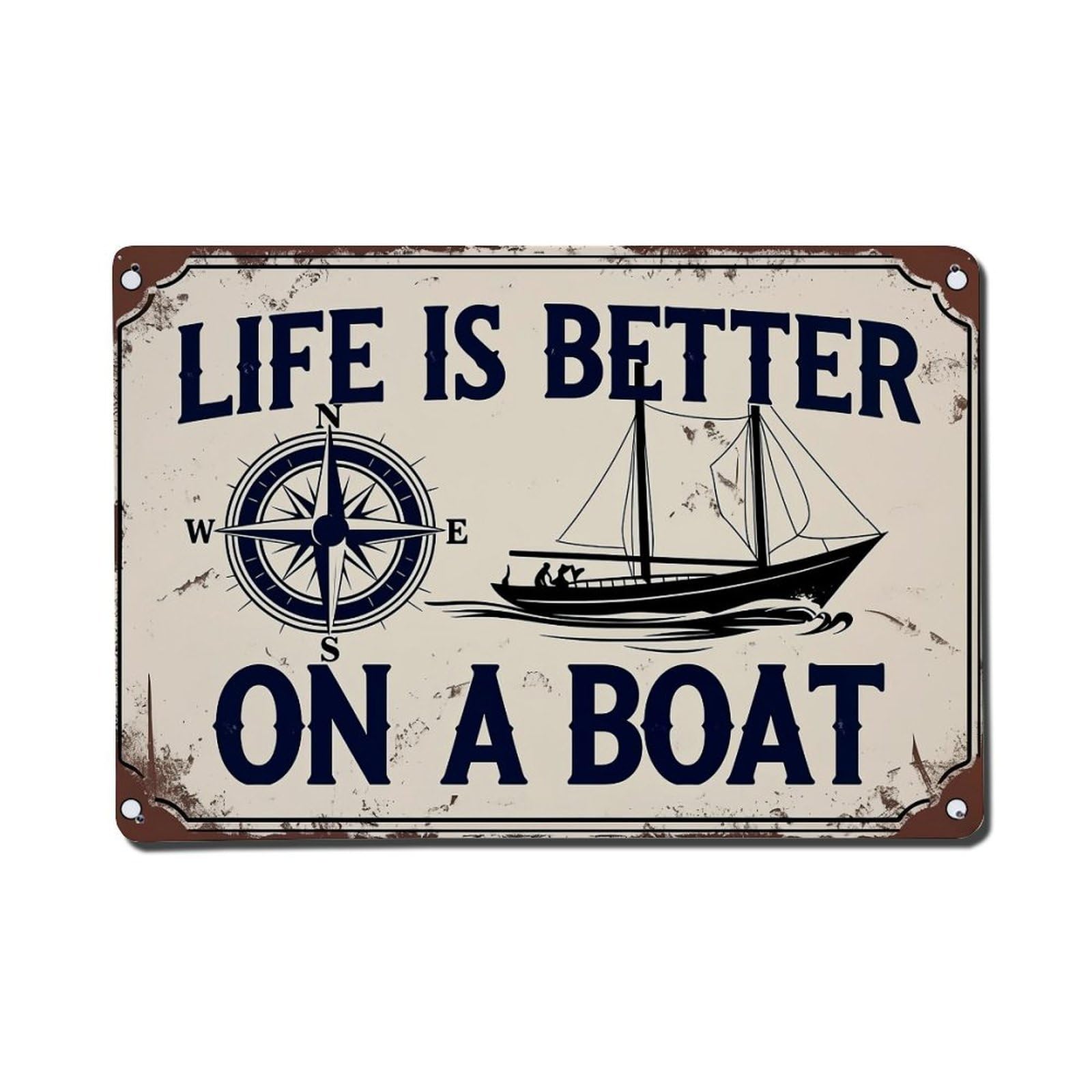 Life Is Better On A Boat Retro Metal Tin Sign, Vintage Metal Poster for Home, Gaming Room, Studio Workshop,Bar,Garage Wall Art Decor 8x12 Inch