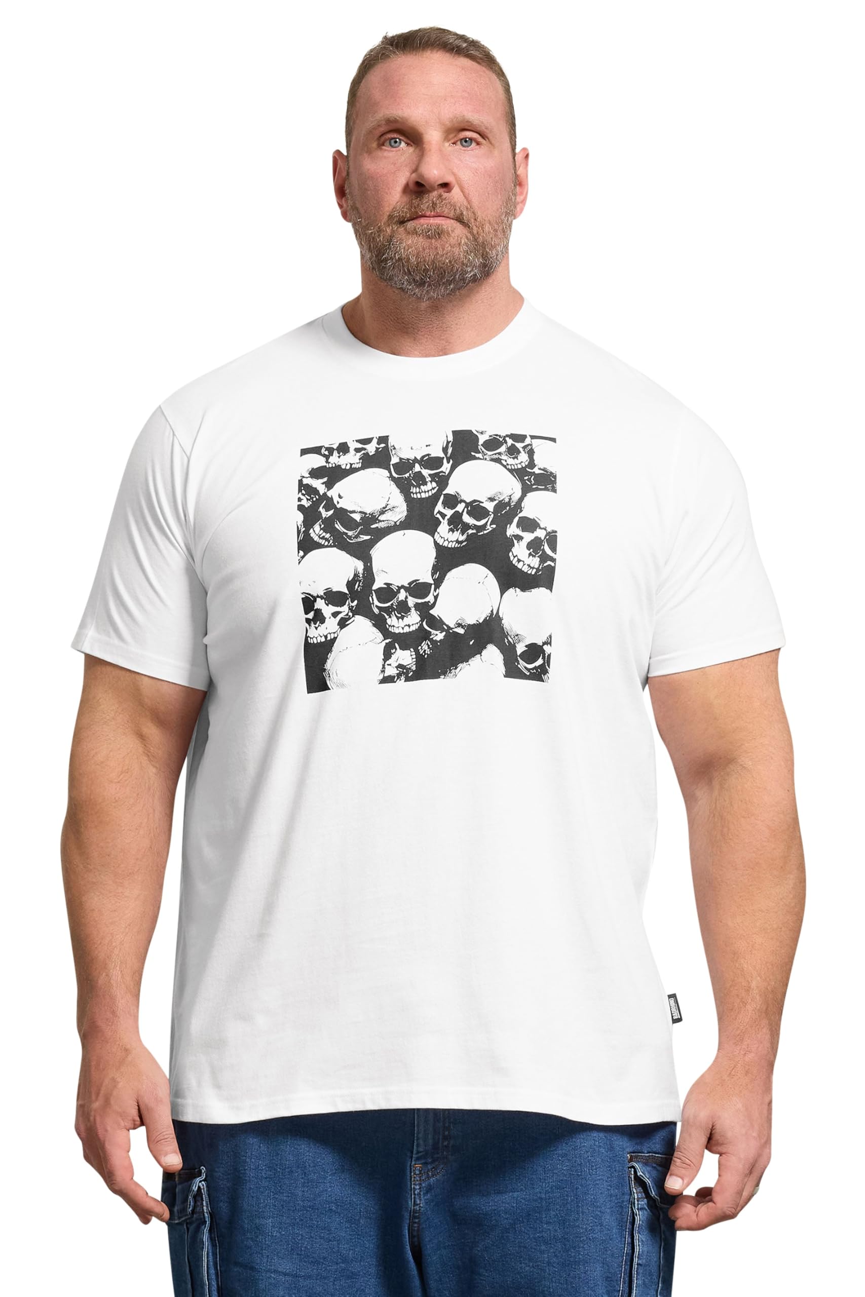 Badrhino Men's White Big & Tall Skull Graphic T-Shirt - Plus Size Curve