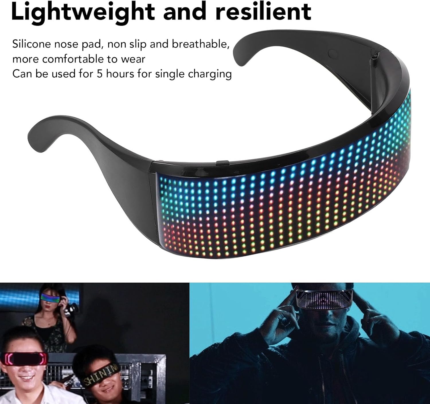 LED Glasses, Bluetooth Customizable RGB Light Up Glasses with 4 Display Modes, High Brightness, APP Controlled Smart Glasses, for Party Festival Cosplay