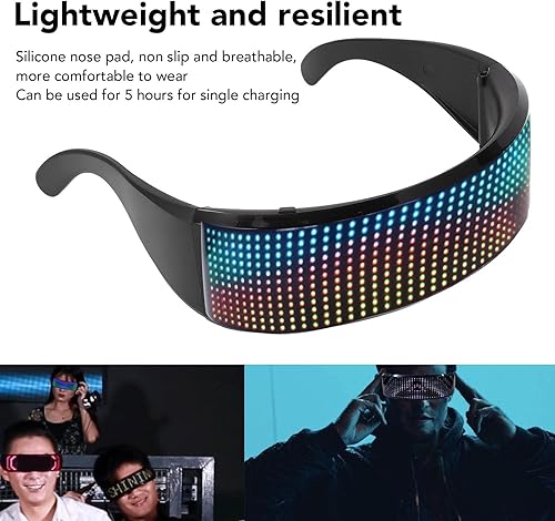 Vista 4 de Yunir Lentes LED, Bluetooth personalizables RGB con 4 modos de visualización, alto brillo, gafas inteligentes controladas por aplicación