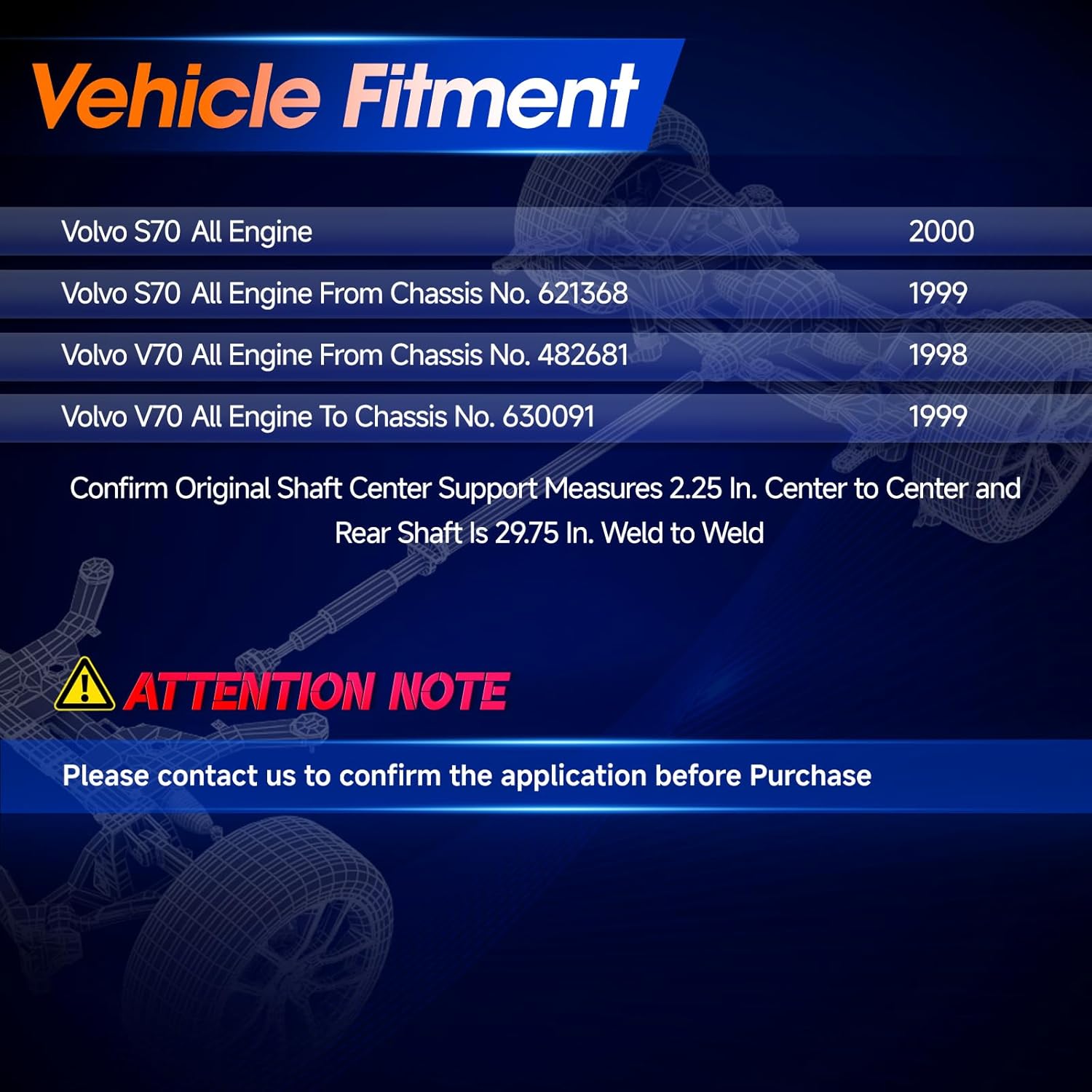 9463300 Rear Drive Shaft Prop Shaft Driveshaft Assembly Fit for Volvo V70 1998-1999, Fit for S70 1999-2000, OE 936-871