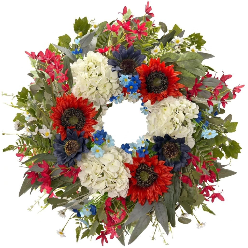 Couronne Patriotique du 4 Juillet 22 Pouces durable face aux fleurs qui flétrissent