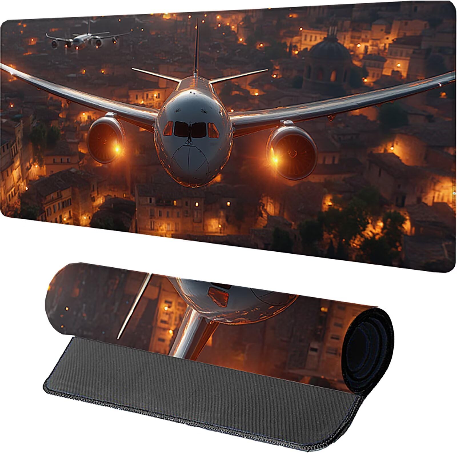 Architettura Tappetino Mouse XXL, Tappetino Scrivania Grande 1200x600x3mm Aereo, Sottomano Scrivania con Bordi Cuciti, Mouse Pad con Base in Gomma Antiscivolo, Gaming Accessori, per Ufficio, PC X-4184