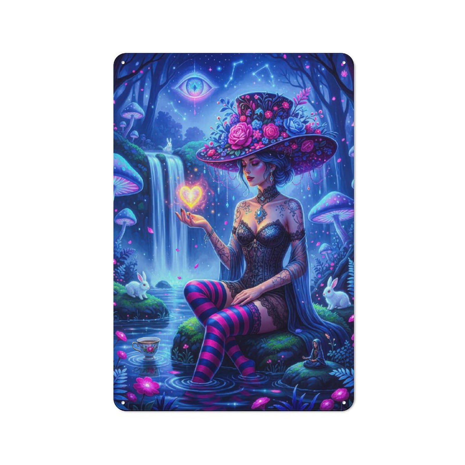 Junmoney Style-19 Bistro Style Enchanting Forest Witch With Heart Tin Wall Sign 30X20cm, Shop Wall Decor For Takeaway, Bar, Kitchen Or Counter Area