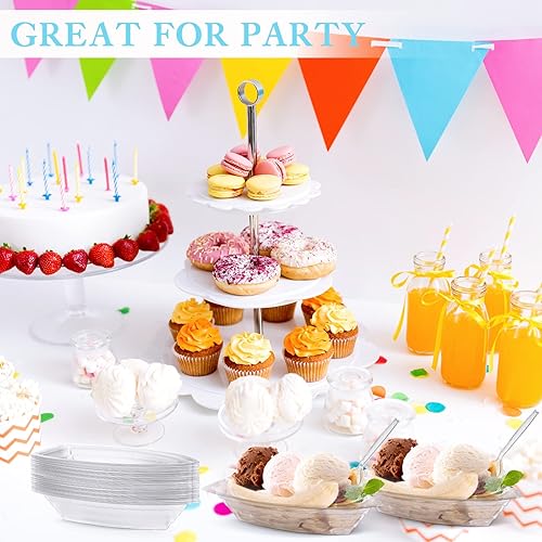 Miniatura 4 de Sieral 32 botes divididos desechables de 8 onzas con cucharas, cuencos de plástico transparente para helados, platos de helado divididos de plátano,