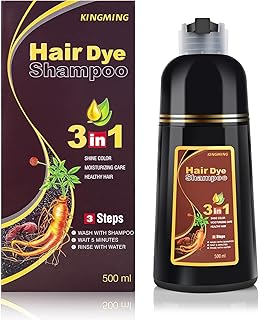 KINGMING Dark Brown Herbal Instant Color Shampoo for Gray Hair Coverage for Women & Men - 3 in 1 Champu Con Tinte Para Canas 500ml
