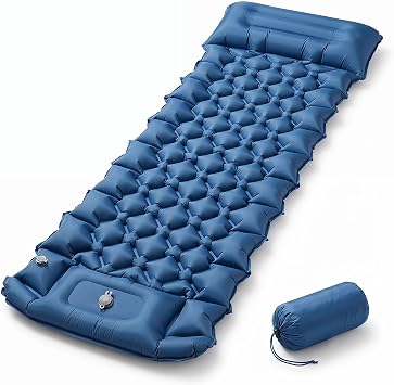 4" Thick Ultralight Camping Sleeping Pad with Pillow and Foot Pump