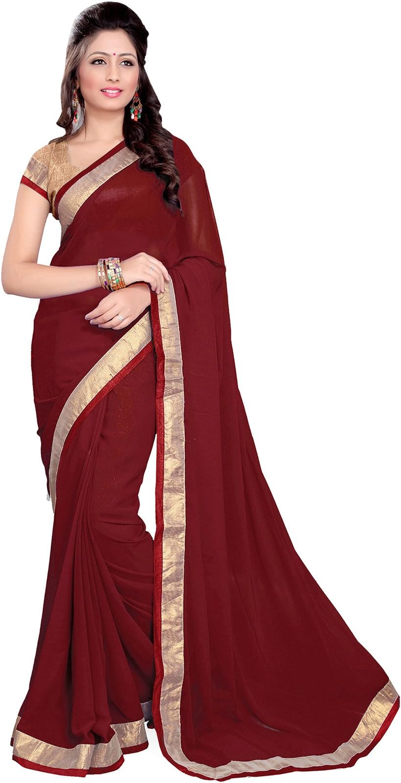 Lace Work Black Faux Georgette Saree for Women (in Also)