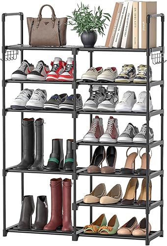 Mavivegue 7-Tier Shoe Rack Storage Organizer Tall Free Standing Shoe Shelf Metal Shoe Rack Large Shoes