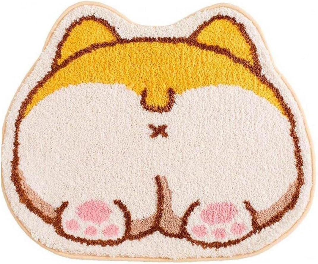 Cartoon Corgi Butt Carpets Cute Door Rugs Living Room Entrance Doormats Home Floor Mats for Bathroom Kitchen Bed Hallway, Yellow, 60x50cm