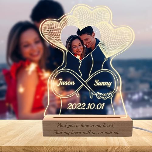 Miniatura 9 de Regalo para ella, lámpara de noche de acrílico infinito 3D personalizada con texto, luz nocturna de foto personalizada, placas acrílicas