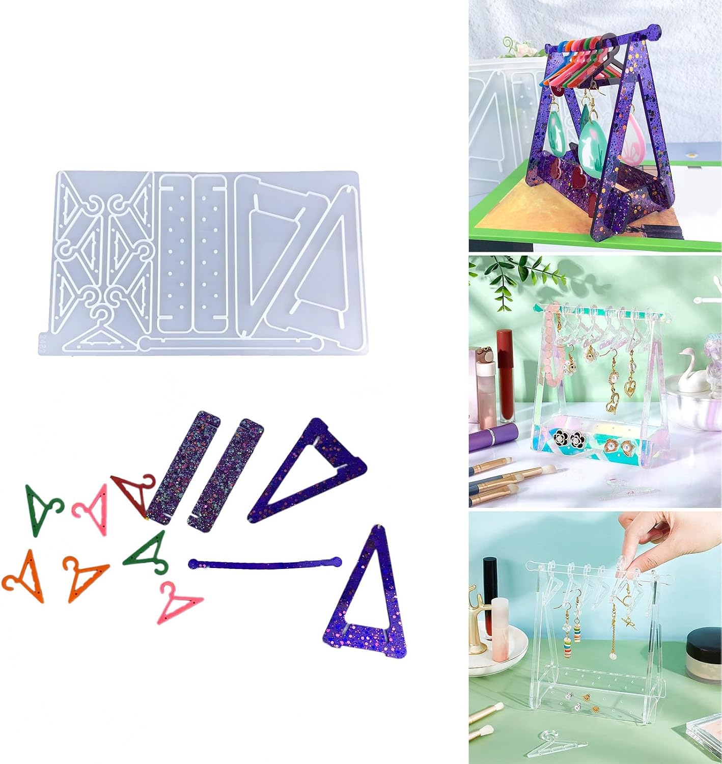 Crystal Droplet Glue Earrings Hanger Mould Earring Storage Rack Silicone Resin Mold Practical Jewelry Display Shelf Mold image 2