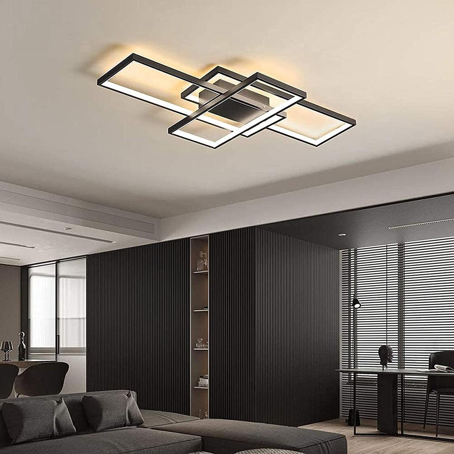 LED Deckenleuchte 80CM, Deckenlampe Wohnzimmer Black, 3000K-6000K Dimmbar Rechteckige Wohnzimmerlampe Aluminium Acryl Schlafzimmer Moderne Lampe Mit Fernbedienung