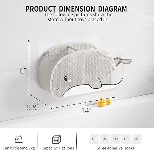 Miniatura 2 de Organizador de juguetes para bañera de bebé de secado rápido para baño, soporte de malla de gran capacidad para bañera, conveniente para acceso