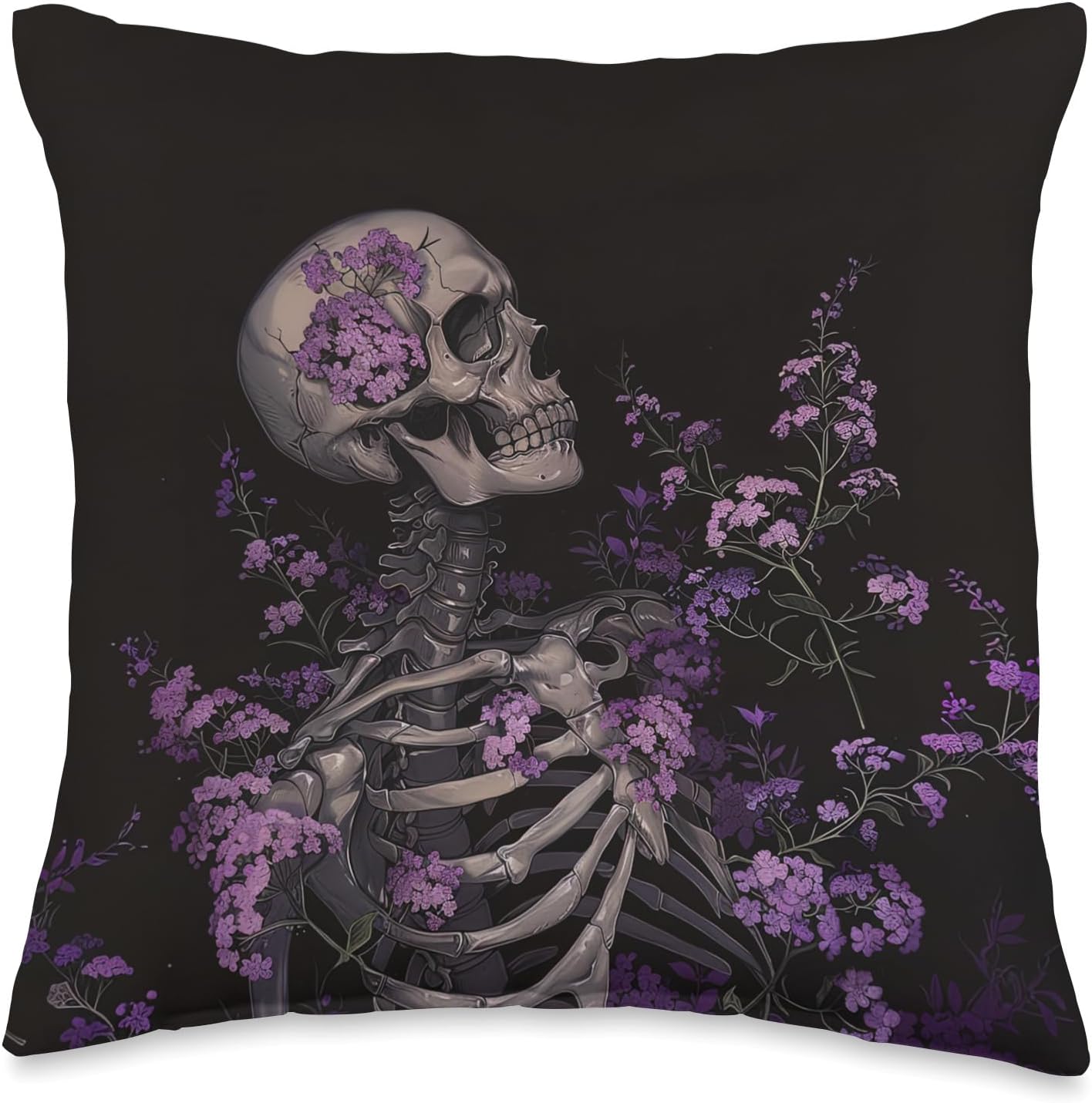 Gothic Skeleton Purple Flower Goth Grunge Halloween Skull Throw Pillow