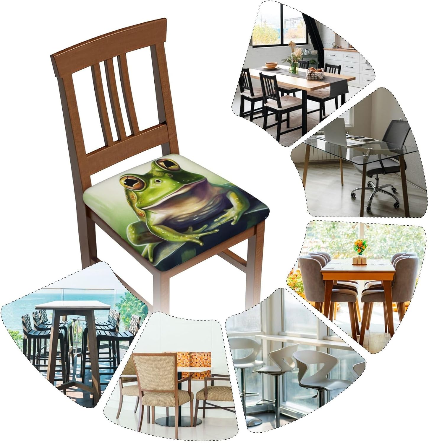 Frog Print Square Cushion Covers 6 Pcs Set Elastic Non-Slip Seat Cushion Slipcovers Pet Furniture Protectors for Chair, Sofa