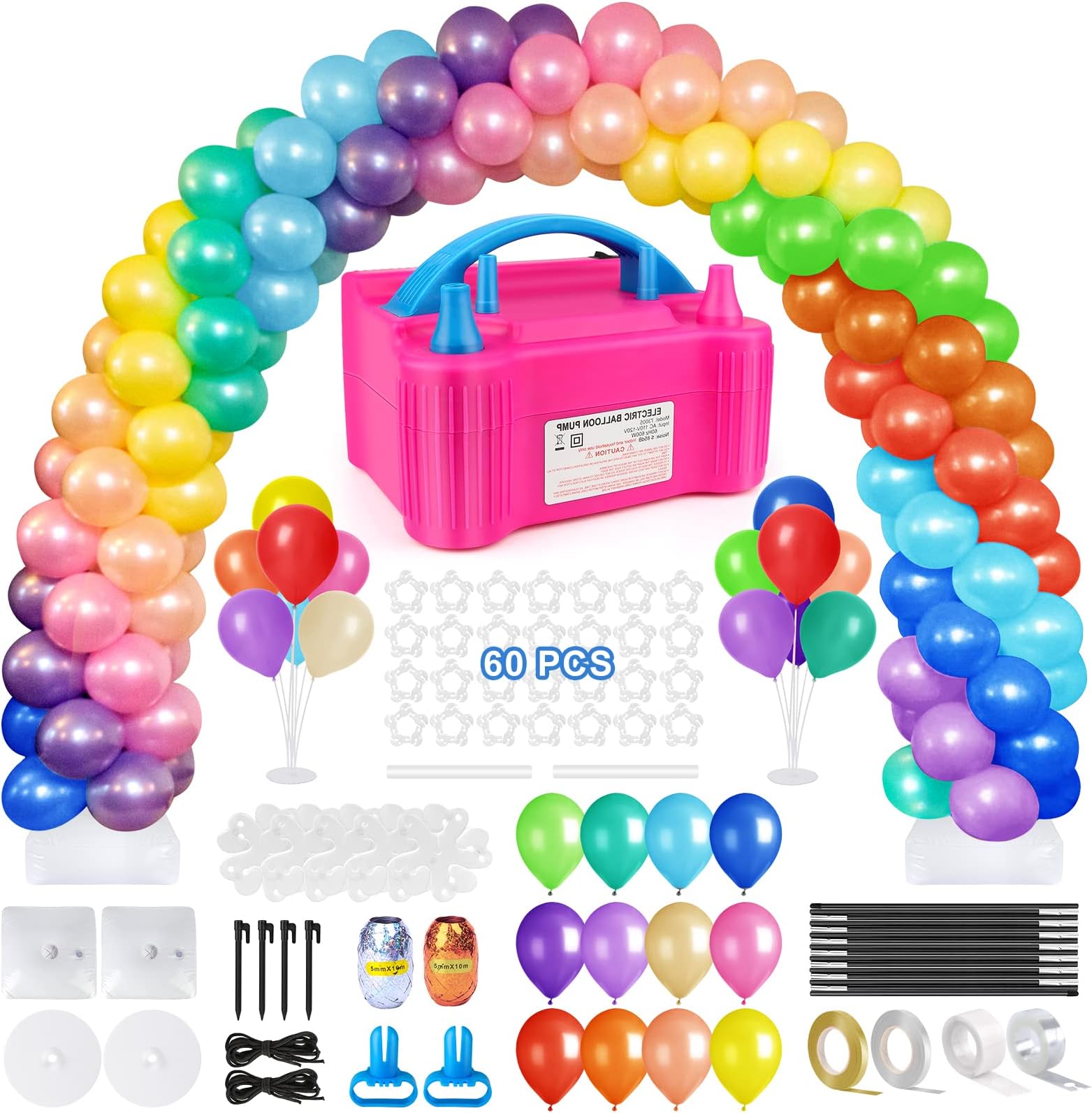 Balloon Arch Kit and Pump - Adjustable Arch with 120 Balloons, 60 Clips, Knotter for Wedding, Graduation, Birthday Parties