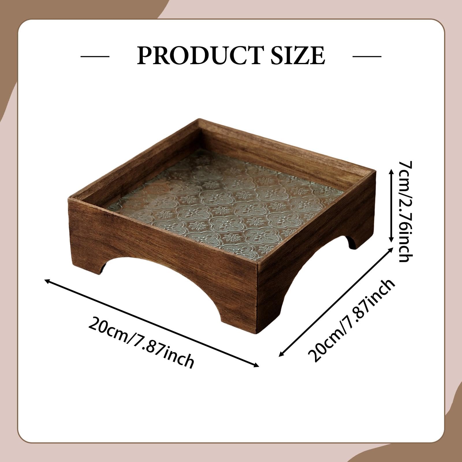 Drewniana i szklana taca do serwowaniaUchwyt do przechowywania biżuterii i organizer do makijażuStylowa dekoracja domu na biurko Idealny rozmiar 20 cm x 20 cm