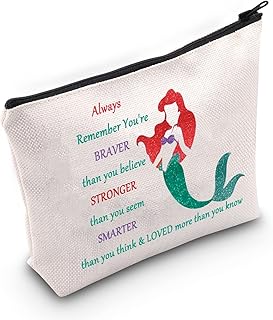 Mermaid Cosmetic Bag Movie Inspired Gift You Are Braver Stronger Smarter Than You Think Mermaid Makeup Zipper Pouch Bag For Women Girls (Always Arie)
