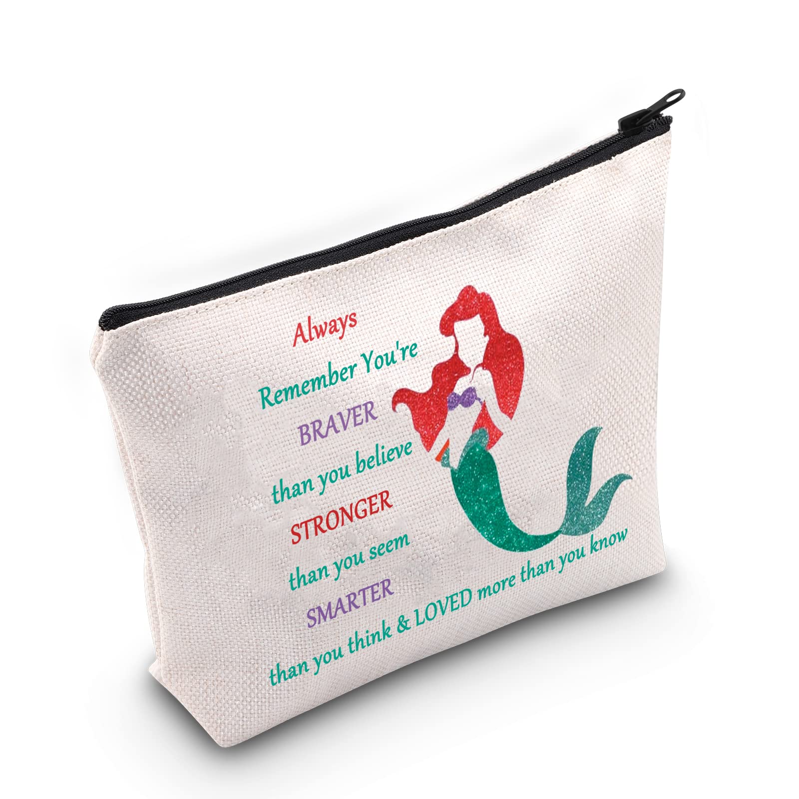 WZMPA Mermaid Cosmetic Bag Movie Inspired Gift You Are Braver Stronger Smarter Than You Think Mermaid Makeup Zipper Pouch Bag For Women Girls (Always Arie)