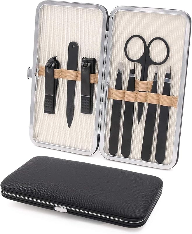 Kit Fangze com Pinças e Cortadores de Unha em Aço Inoxidável, 8 Peças, com Estojo Preto