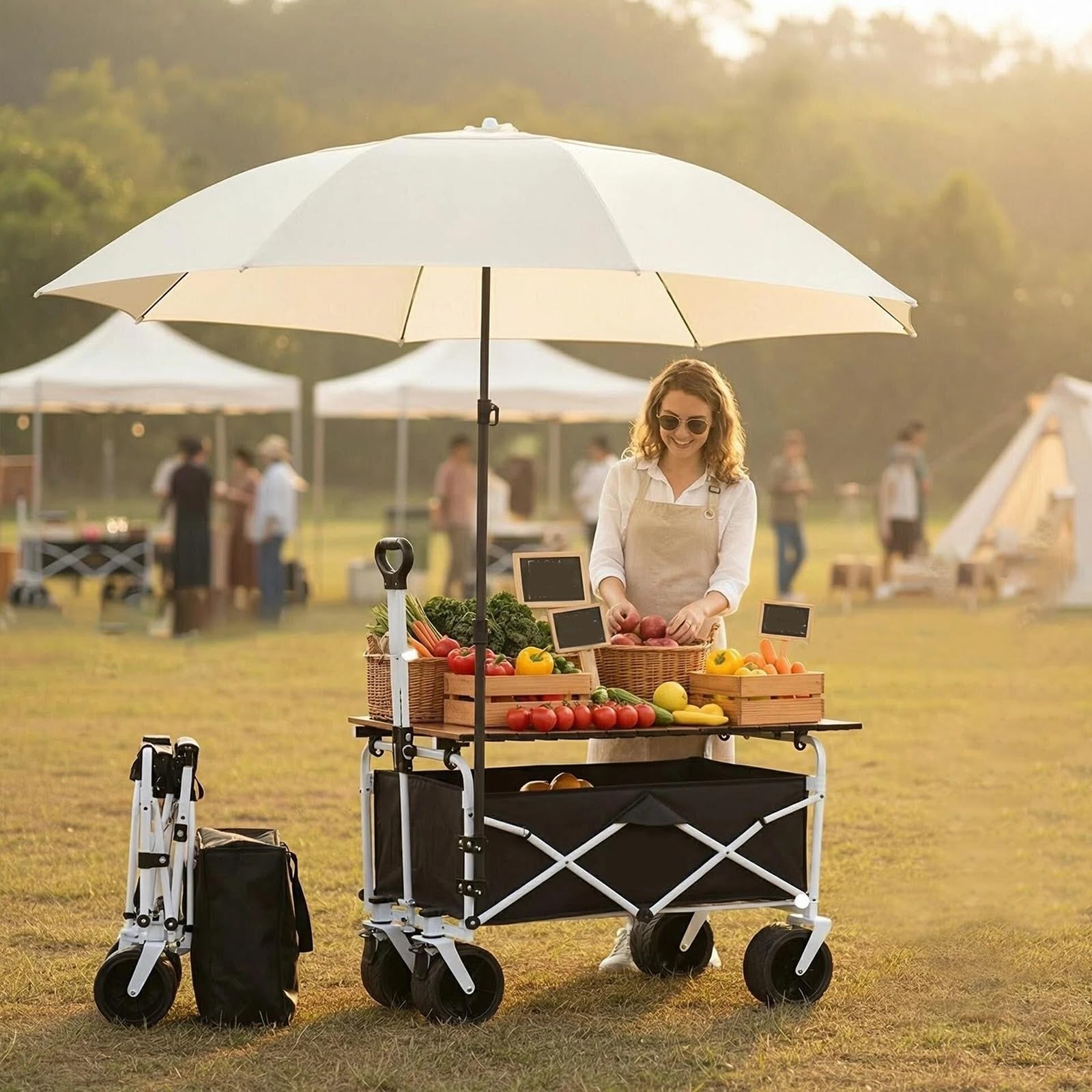 Carrello pieghevole con ruote, chiosco portatile per mercatini ed eventi di street food, carrello commerciale facile da montare, perfetto per venditori e aziende