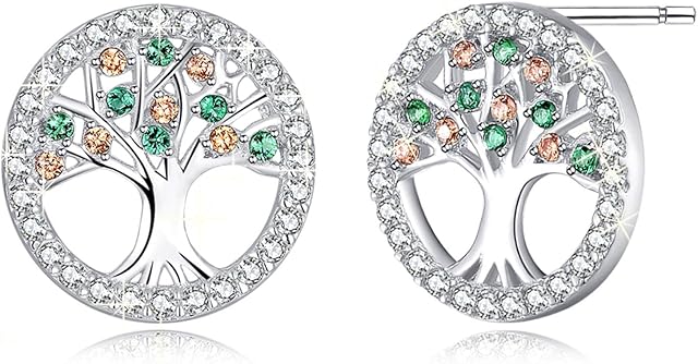MEGA CREATIVE JEWELRY Women 925 Sterling Silver Tree of Life Rose Gold Drop Earrings Studs with Crystals Jewellery Gifts for Her Mum Wife Girlfriend