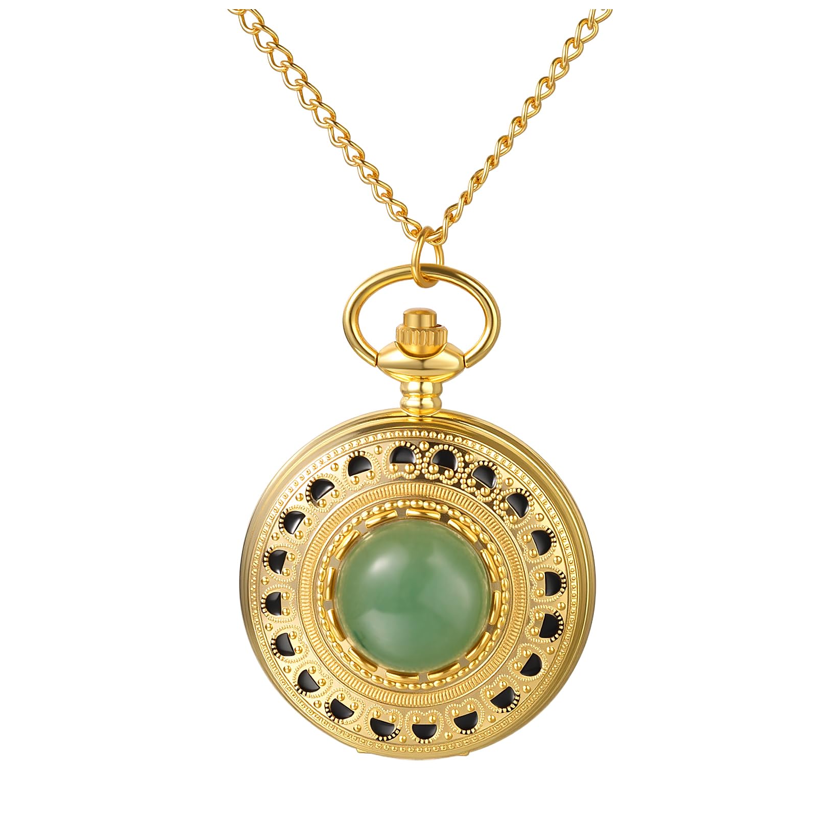Men's Gold Pocket Watches: Vintage Retro Stone Hollow-Out Analog Quartz Pocket Watch-image-39