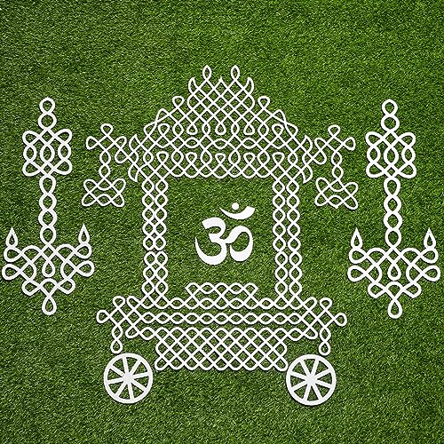 Image of Desi Favors White Ratham Muggu Cutout | Varalakshmi Vratam, Ganesha Cutouts Decor | Indian Rangoli Kolam Pooja, Diwali, Wedding Decor | Indian Golu Decorations | 36x33 in - 26x11.5 in (Pack of 1)