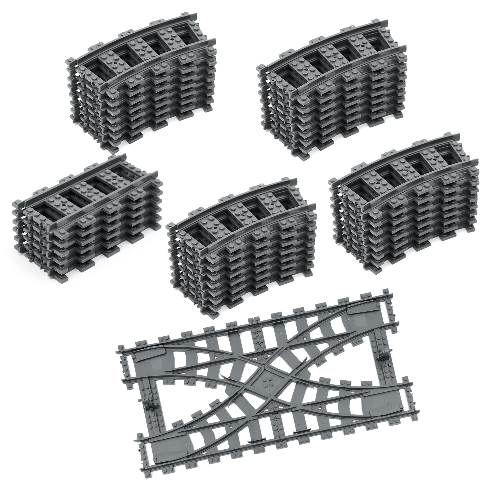 Lekebaby 40PCS City Train Tracks, Classic Train Tracks Accessories, Railroad Building Toy Compatible with All Major Brand- 32 Curved, 6 Straight, 2 Integral forks train tracks