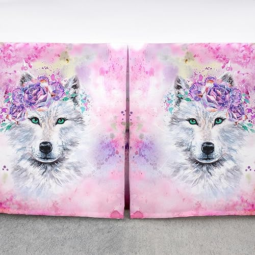 Miniatura 4 de Falda de cama plisada con volantes y polvo de lobo, teñido anudado, estampado de lobo rosa, falda de cama tamaño Queen para niños y niñas,