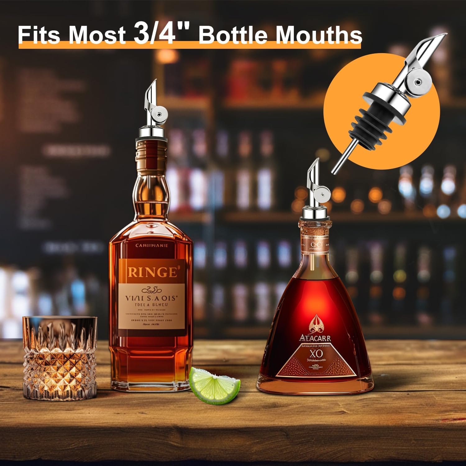 6 Pack Liquor Bottle Pourers, Automatic Flip Caps Olive Oil Dispenser Spout, Stainless Steel Pour Spouts for Bottles, Liquor Pour Spouts for Alcohol, Olive Oil, with 6 Adapters for Large Neck Bottles